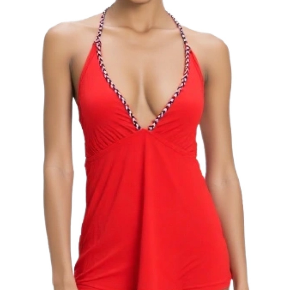 Mossimo NWT Red and Navy Halter Tankini Swimwear Top Size Medium
